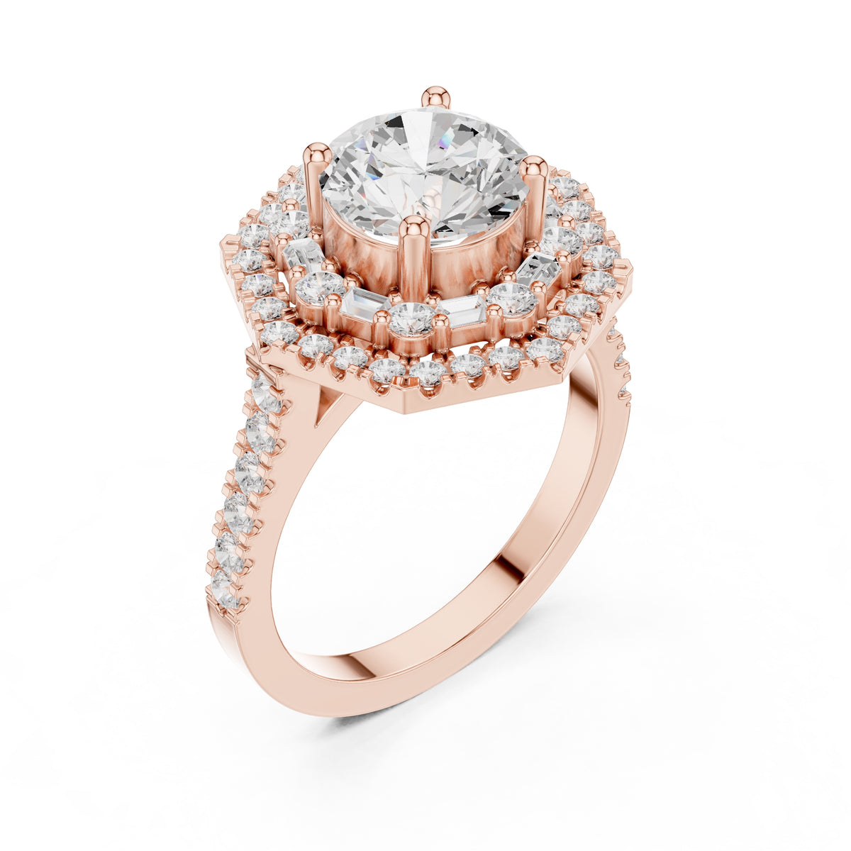 1.50 ct Round Lab-Grown Diamond Double Hexagon Halo Ring 1.5ct Rose Gold