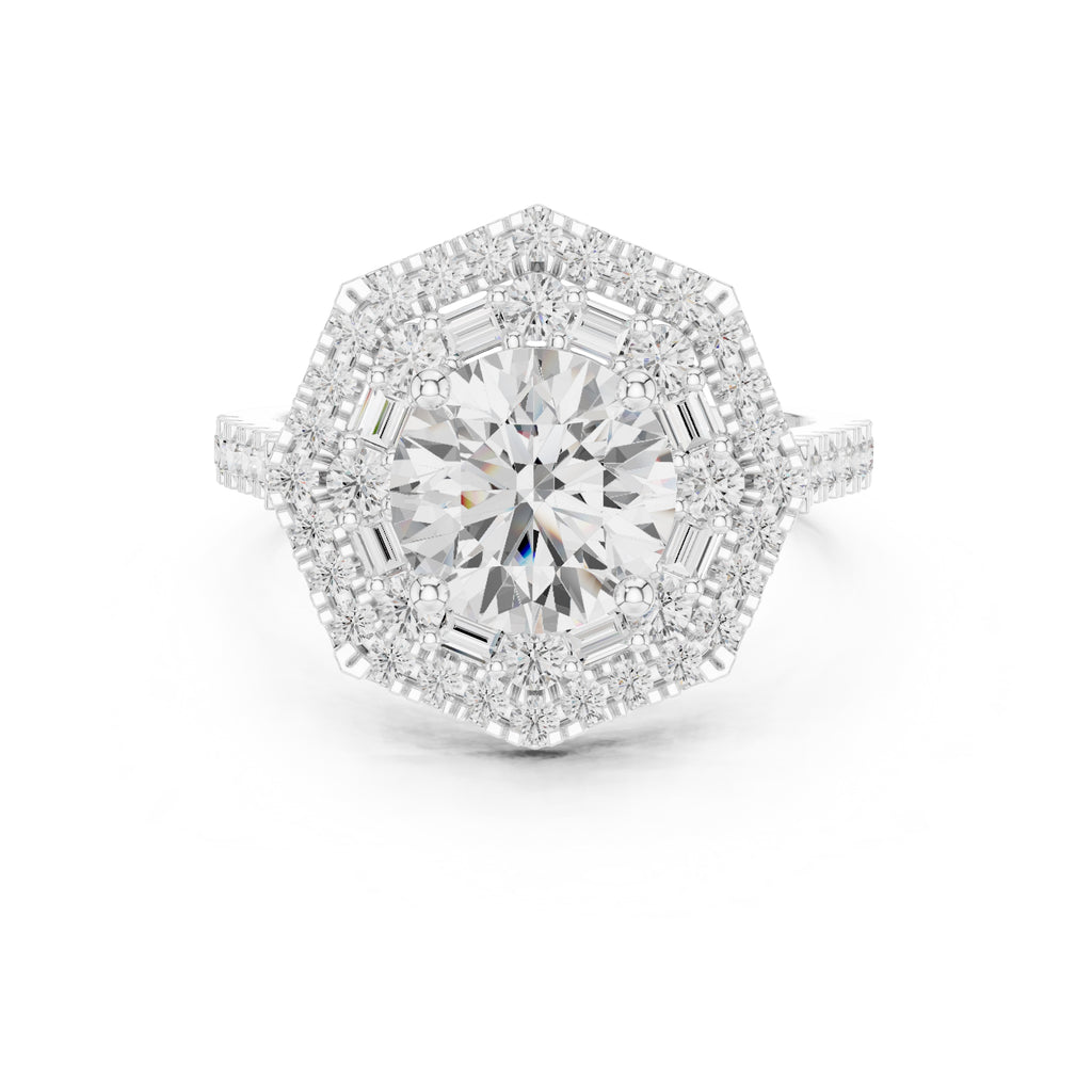 1.50 ct Round Lab-Grown Diamond Double Hexagon Halo Ring 1.5ct White Gold