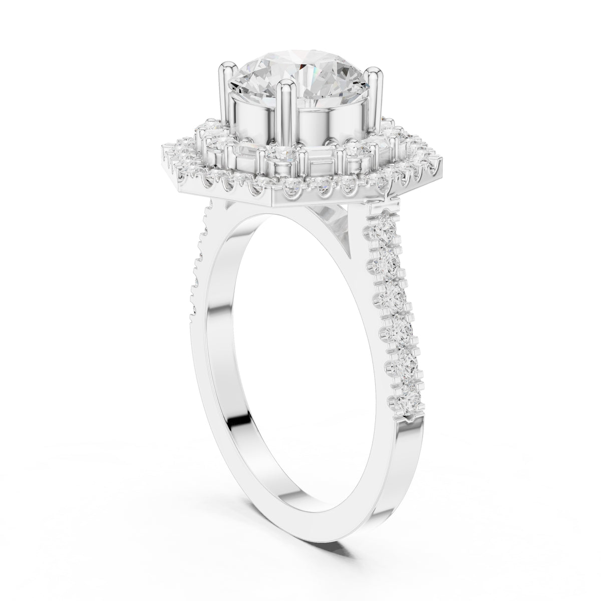 1.50 ct Round Lab-Grown Diamond Double Hexagon Halo Ring 1.5ct White Gold