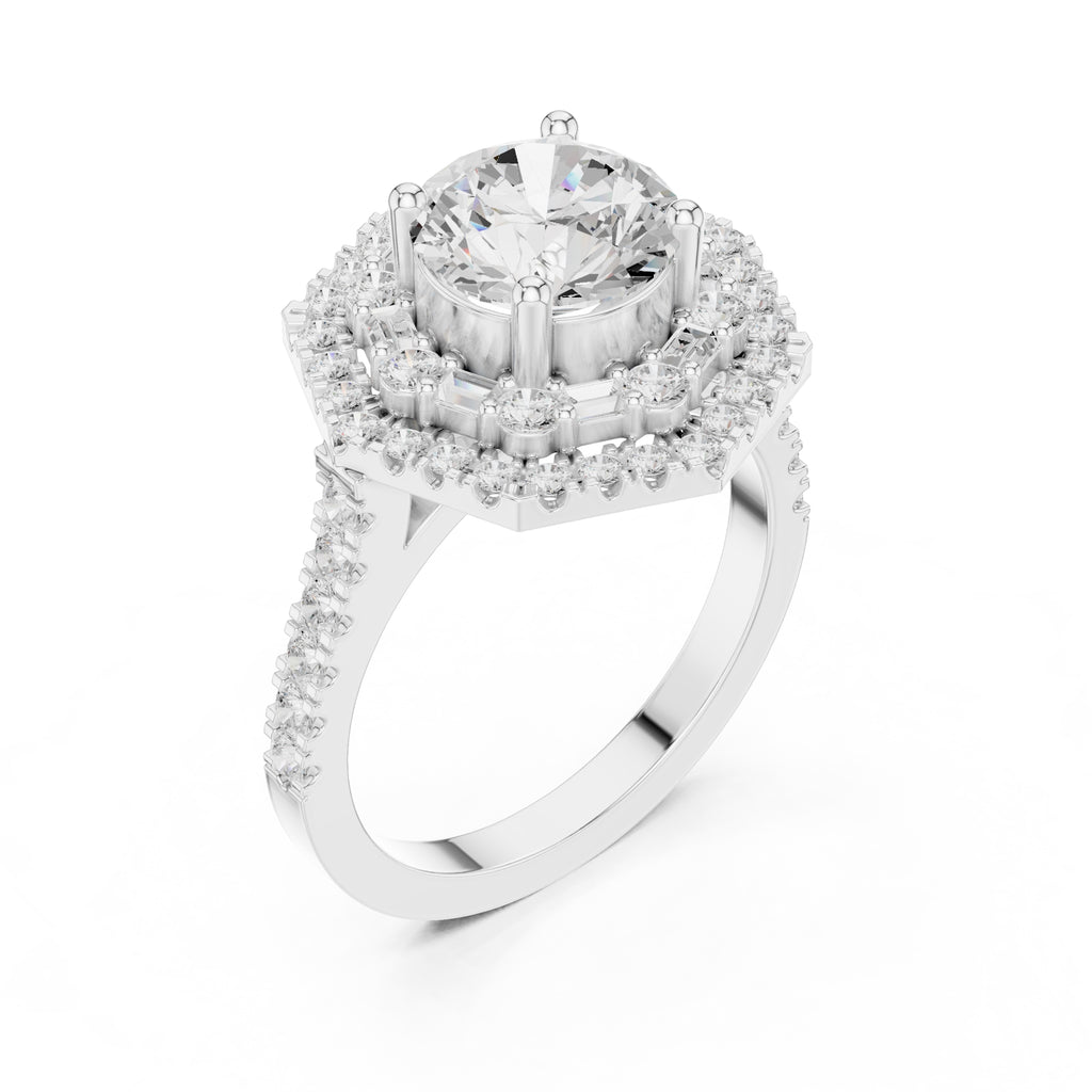 1.50 ct Round Lab-Grown Diamond Double Hexagon Halo Ring 1.5ct White Gold