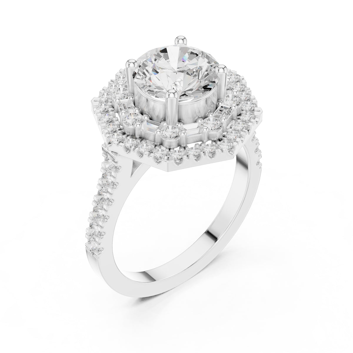 1.50 ct Round Lab-Grown Diamond Double Hexagon Halo Ring 1.5ct White Gold