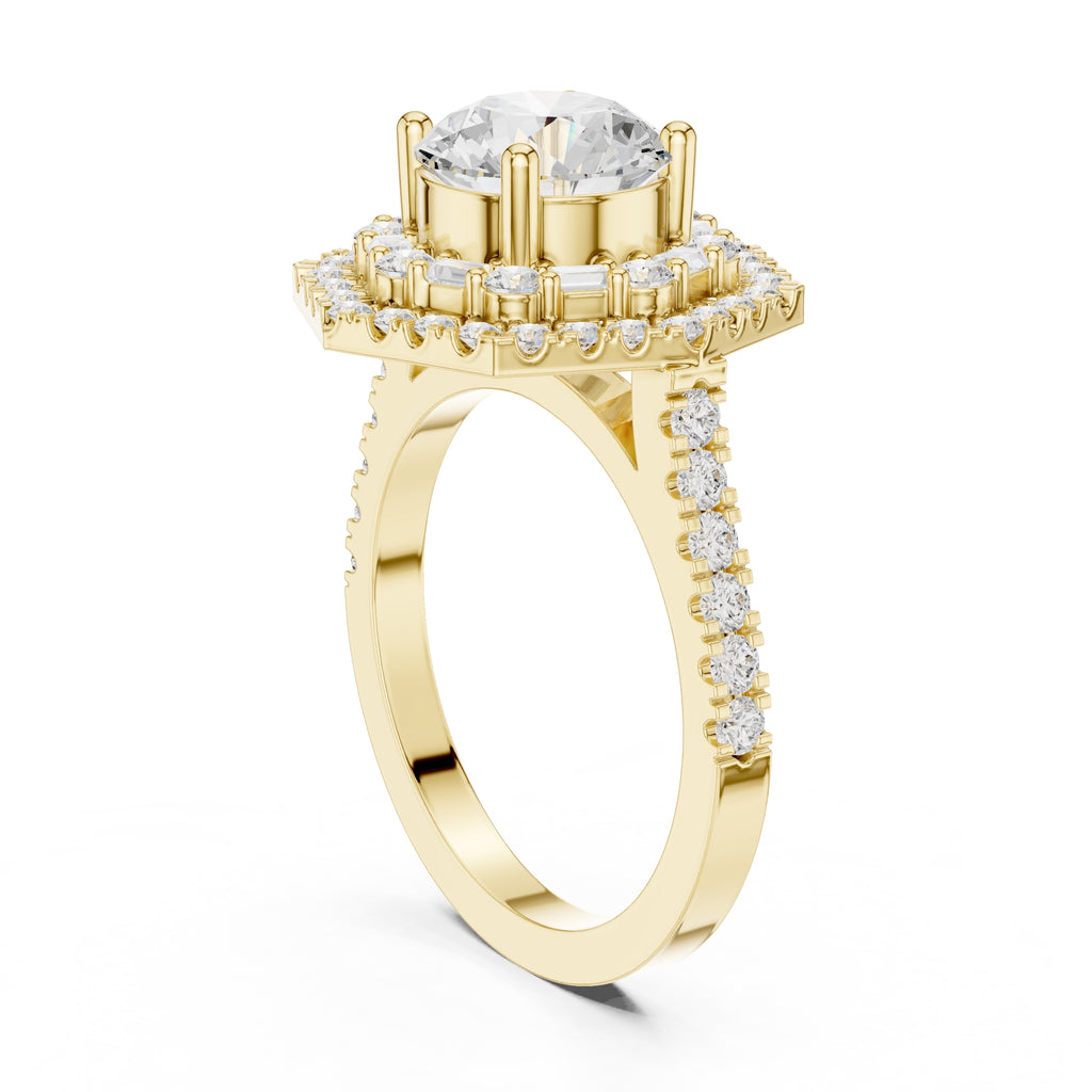 1.50 ct Round Lab-Grown Diamond Double Hexagon Halo Ring 1.5ct Yellow Gold