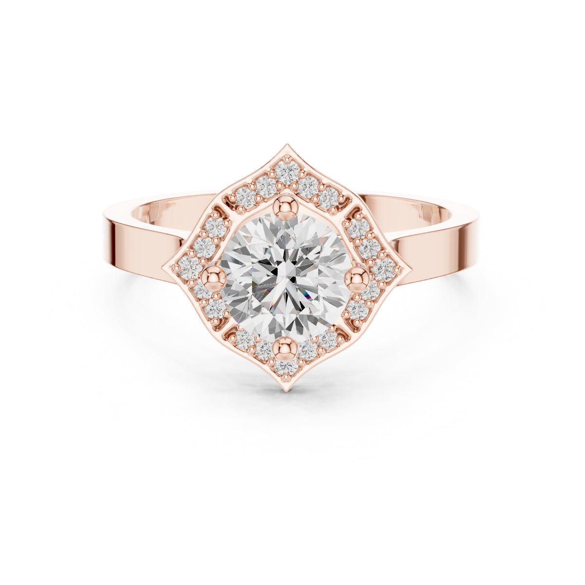 1.00 ct Round Lab-Grown Diamond Geometric Halo Ring 1ct Rose Gold