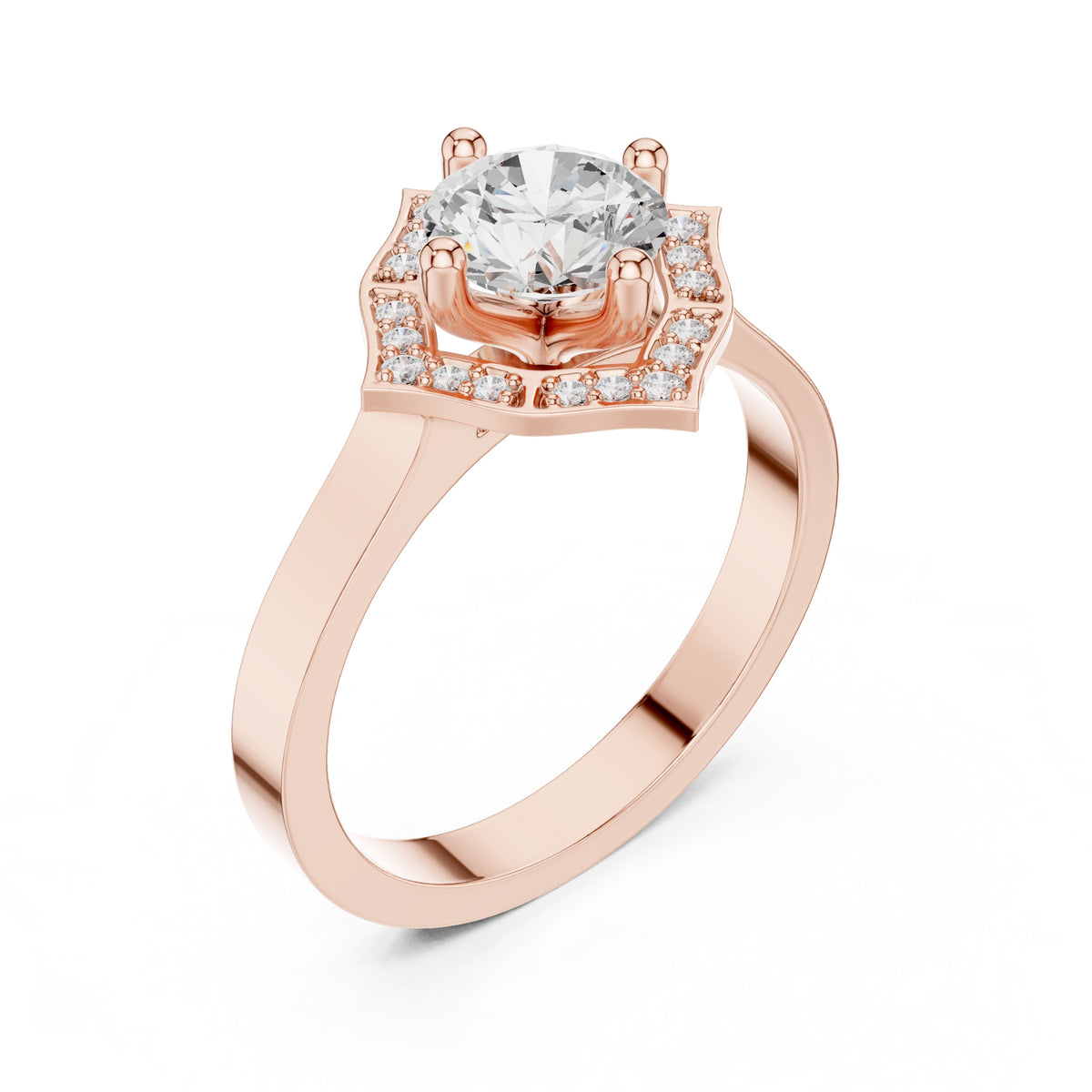 1.00 ct Round Lab-Grown Diamond Geometric Halo Ring 1ct Rose Gold