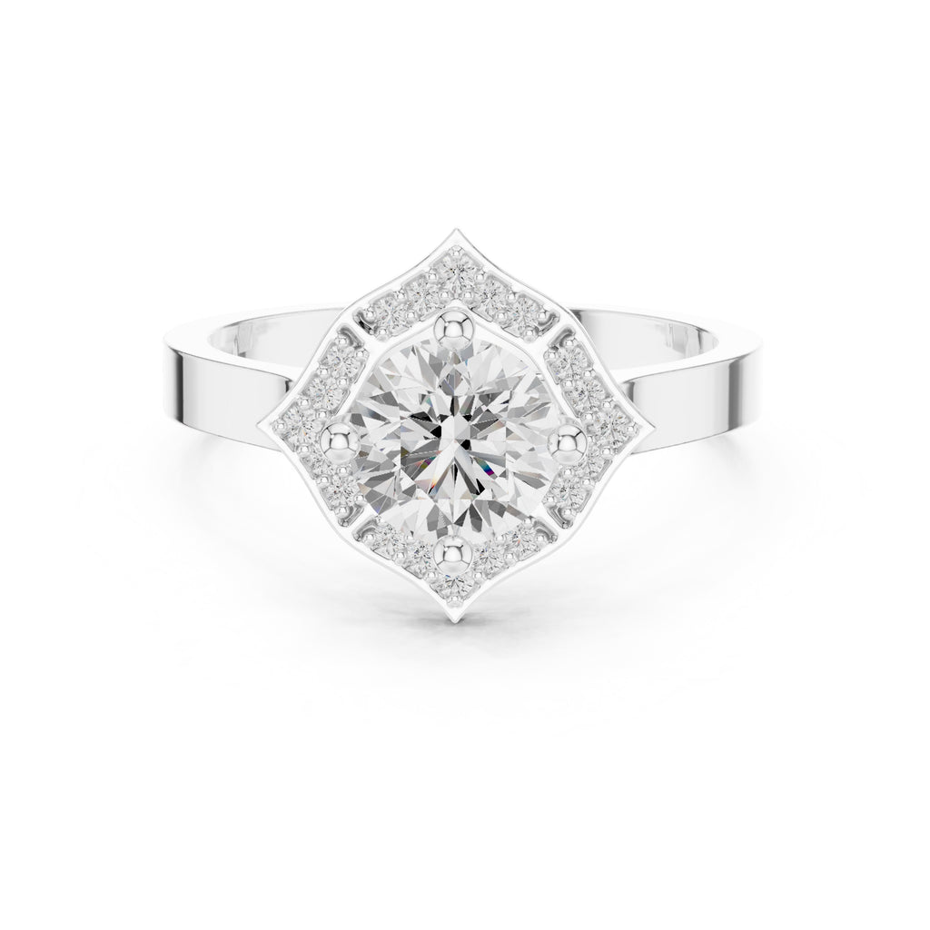 1.00 ct Round Lab-Grown Diamond Geometric Halo Ring 1ct White Gold