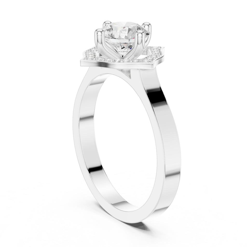 1.00 ct Round Lab-Grown Diamond Geometric Halo Ring 1ct White Gold