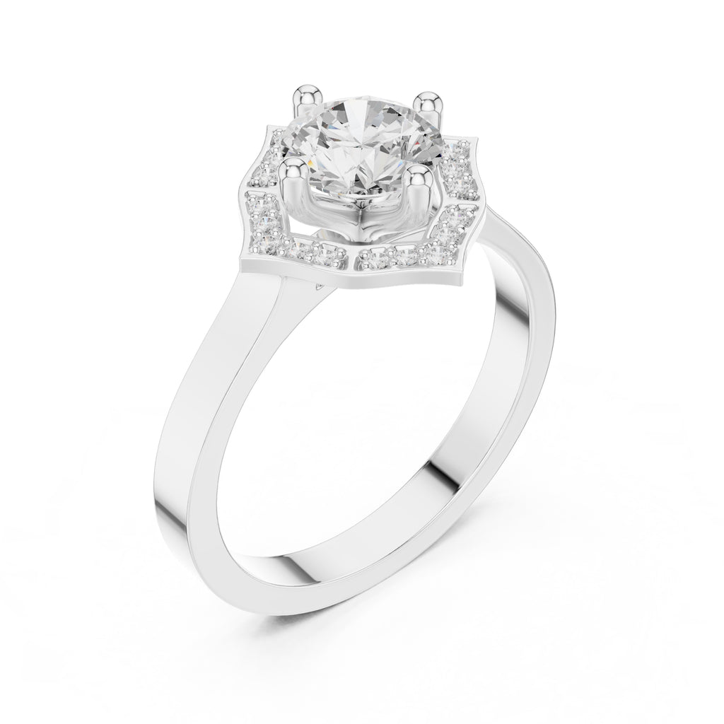 1.00 ct Round Lab-Grown Diamond Geometric Halo Ring 1ct White Gold