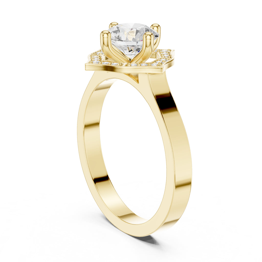 1.00 ct Round Lab-Grown Diamond Geometric Halo Ring 1ct Yellow Gold