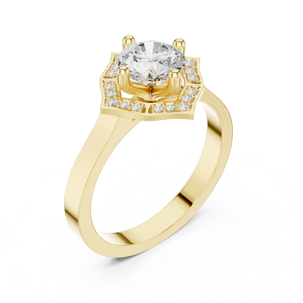 1.00 ct Round Lab-Grown Diamond Geometric Halo Ring 1ct Yellow Gold