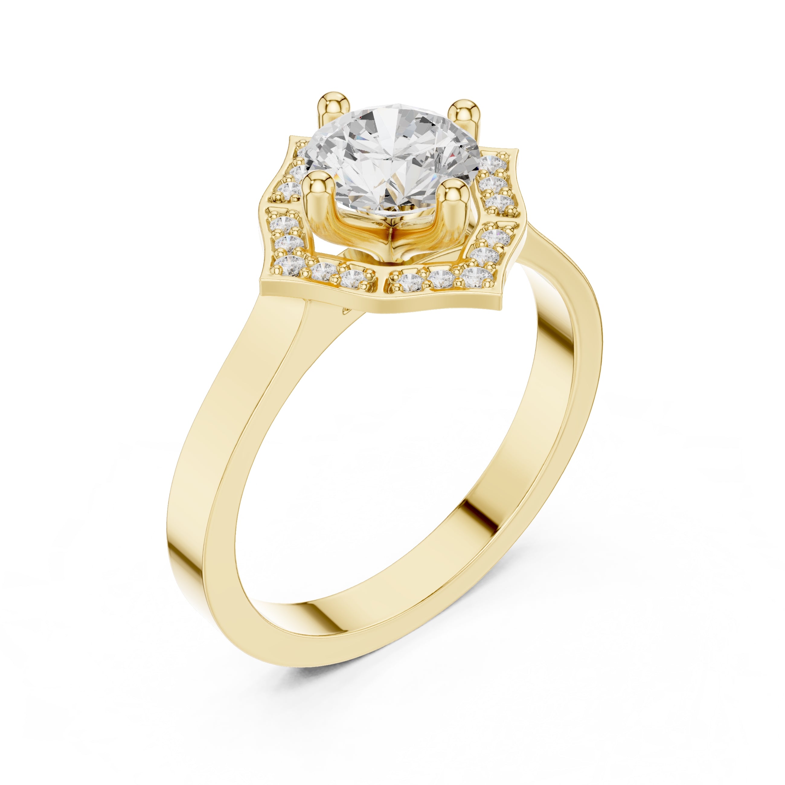 1.00 ct Round Lab-Grown Diamond Geometric Halo Ring 1ct Yellow Gold