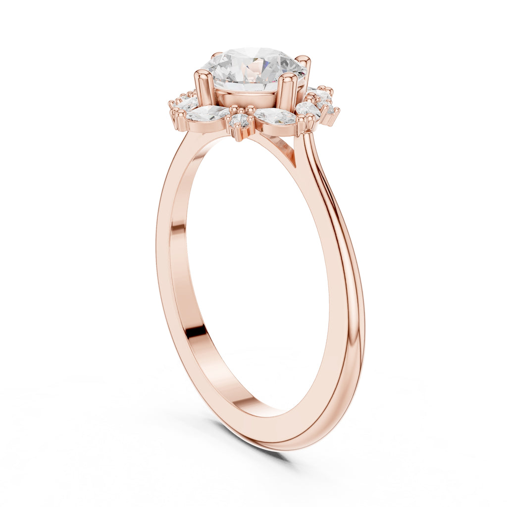 1.00 ct Round Marquise Cluster Engagement Ring 1ct Rose Gold