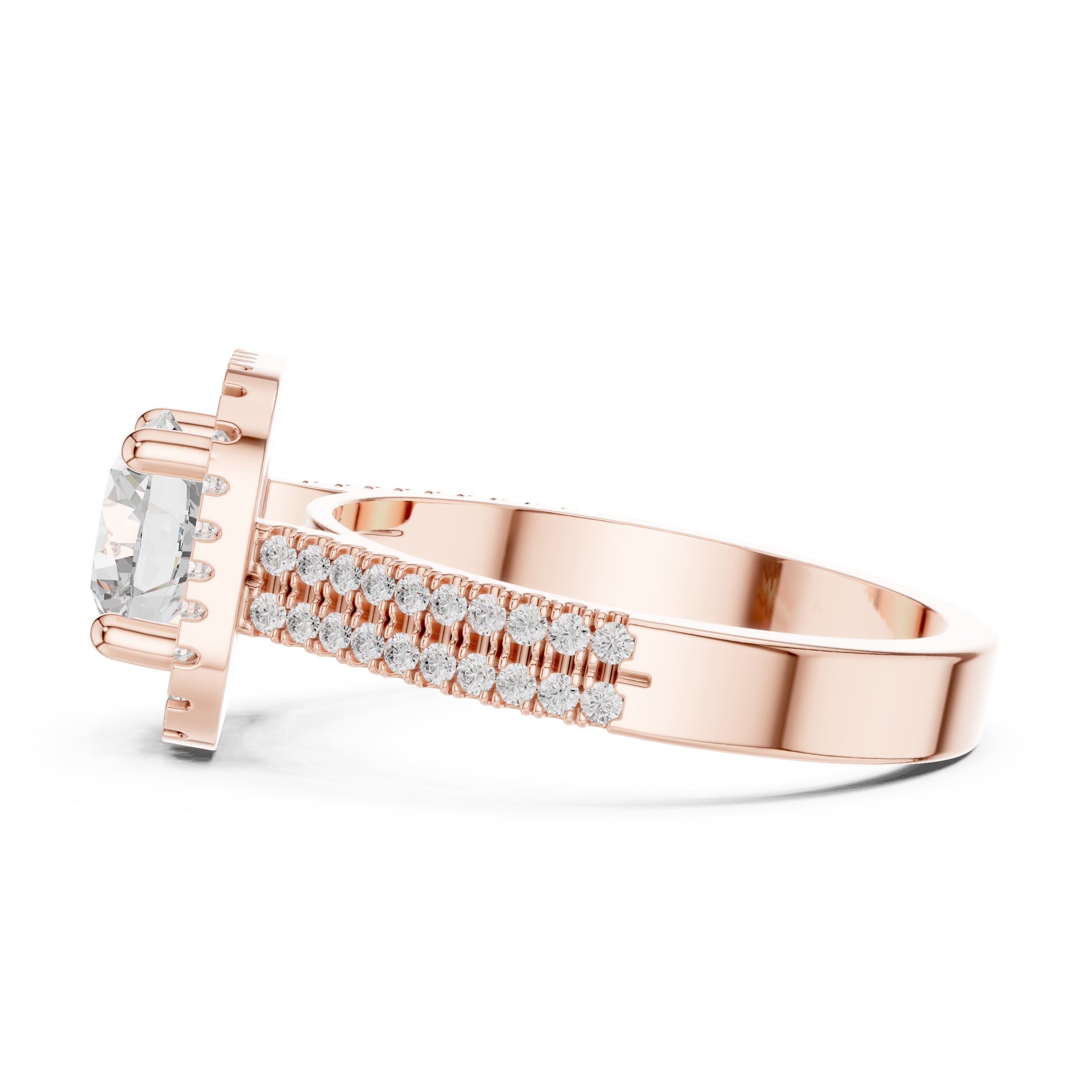 1.00 ct Round Double-Row Pave Halo Engagement Ring 1ct Rose Gold
