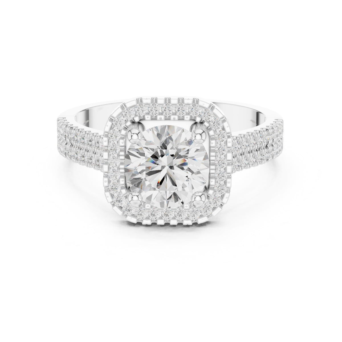 1.00 ct Round Double-Row Pave Halo Engagement Ring 1ct White Gold