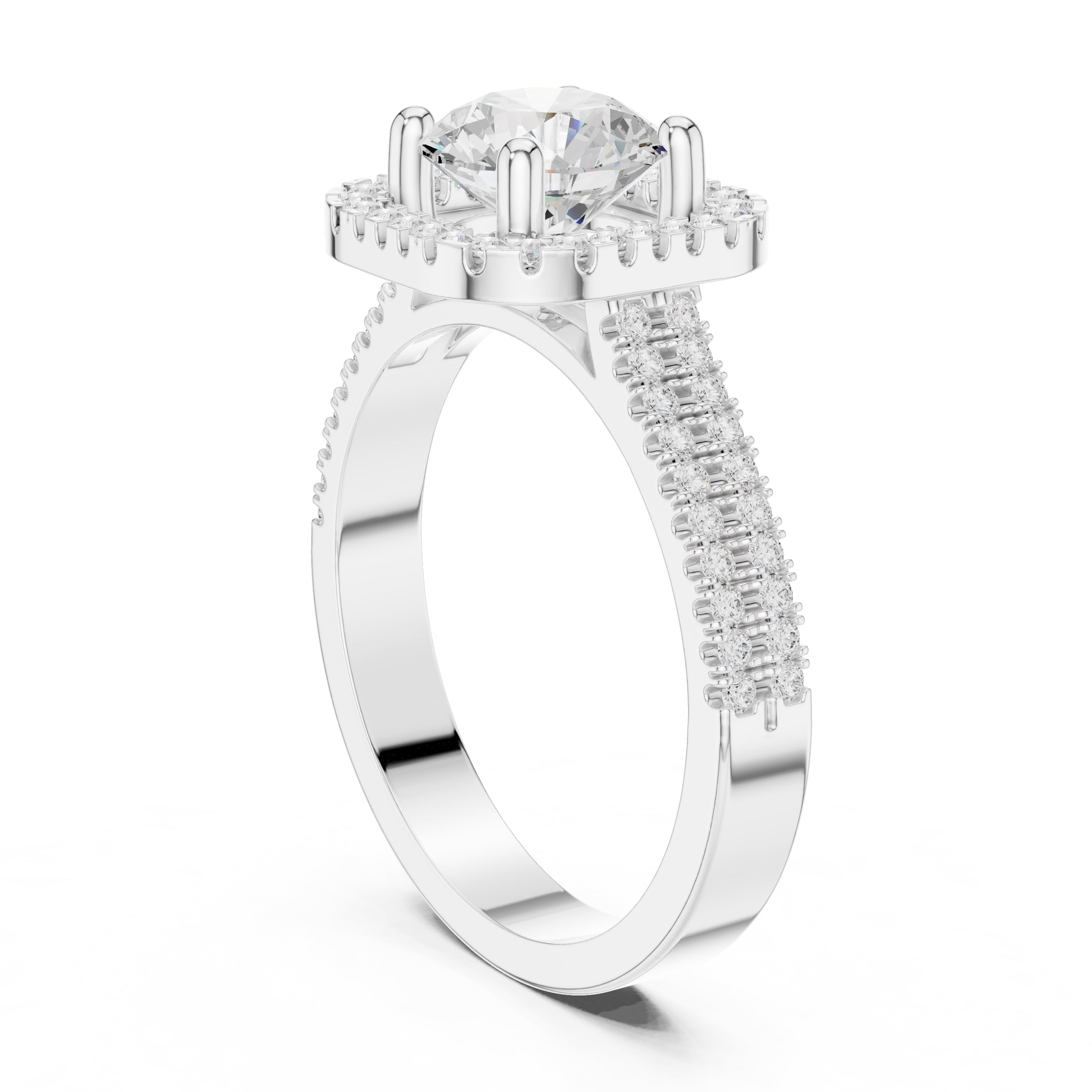 1.00 ct Round Double-Row Pave Halo Engagement Ring 1ct White Gold