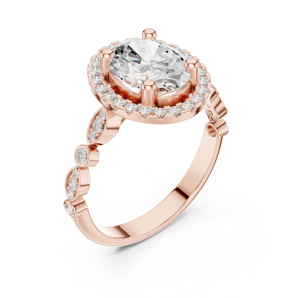 1.50 ct Classic Oval Halo Statement Ring 1.5ct Rose Gold