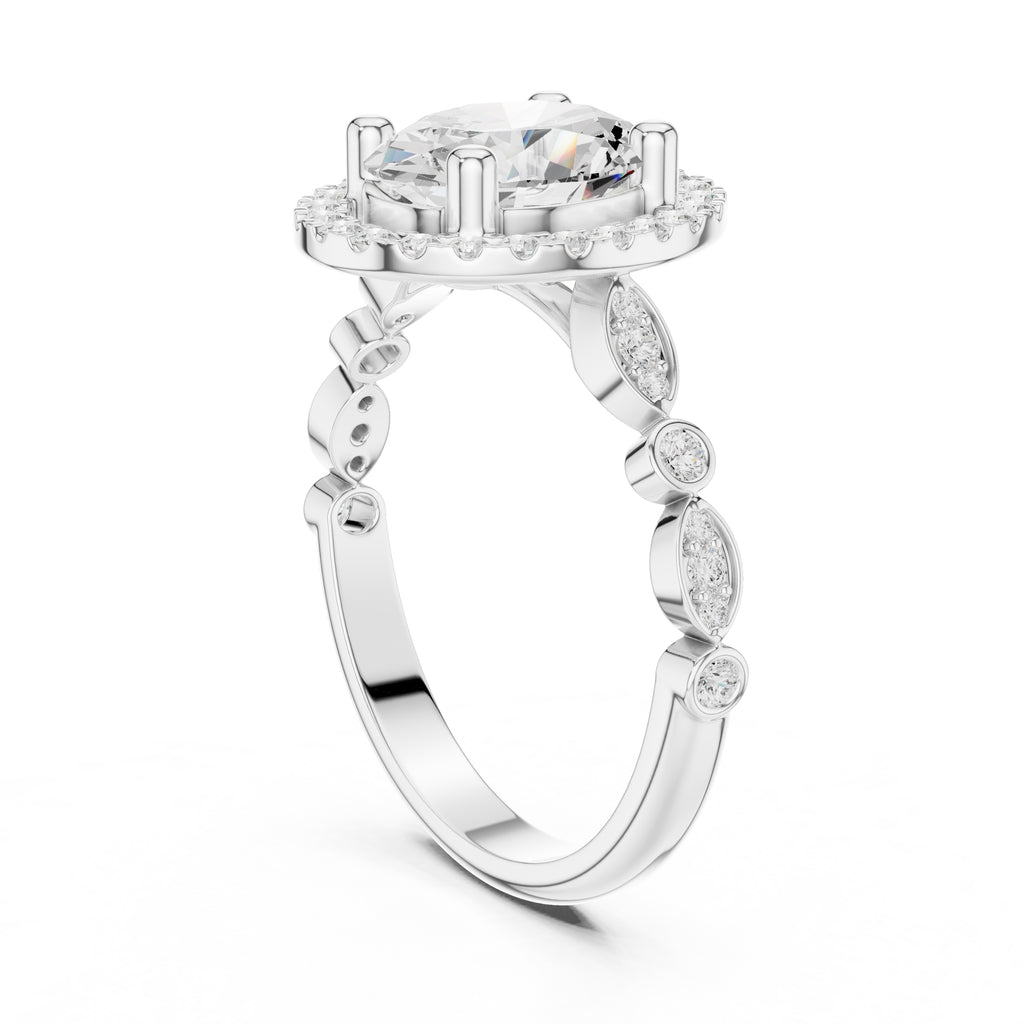 1.50 ct Classic Oval Halo Statement Ring 1.5ct White Gold