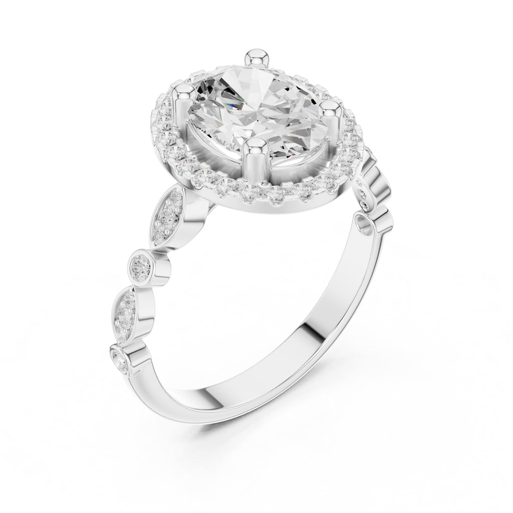 1.50 ct Classic Oval Halo Statement Ring 1.5ct White Gold