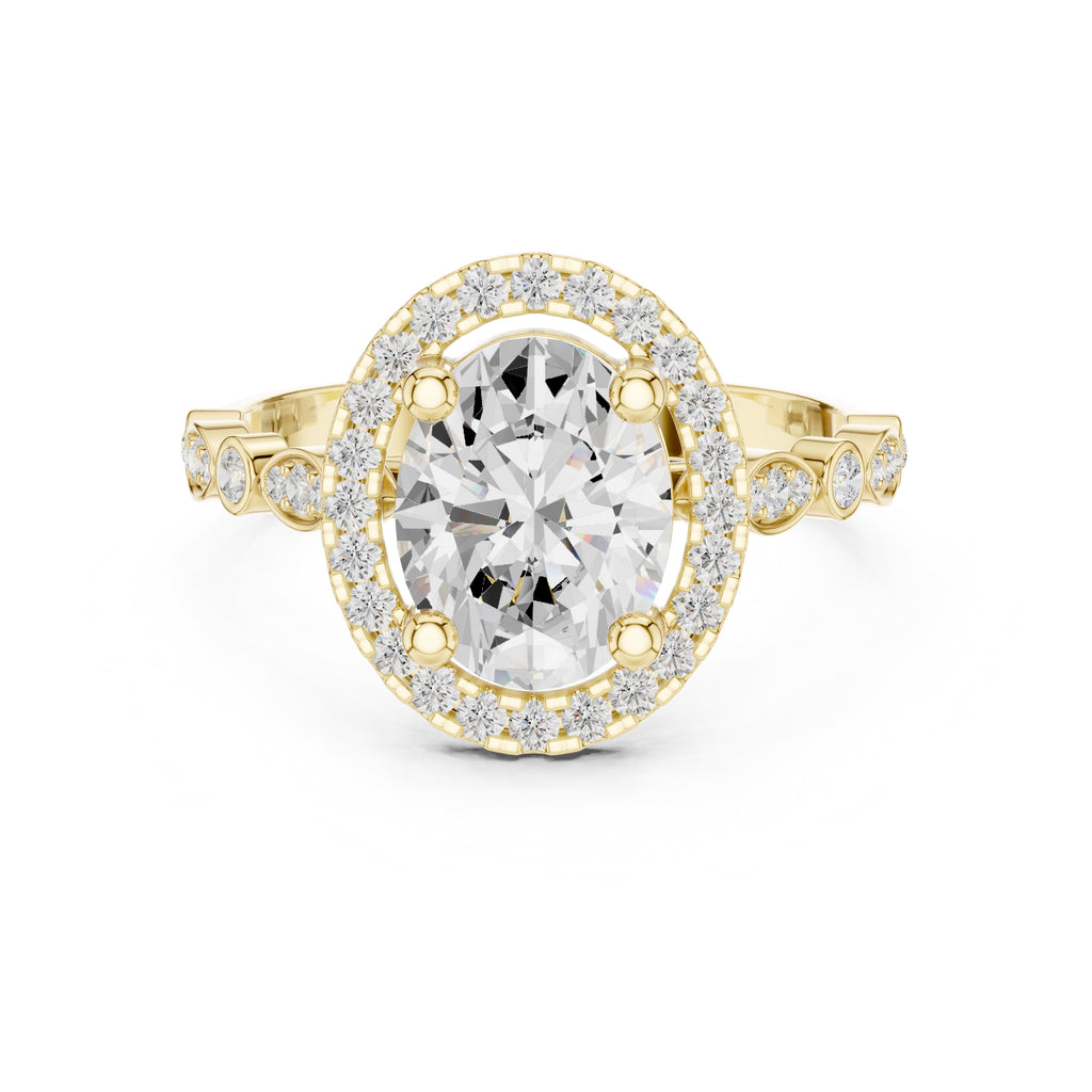 1.50 ct Classic Oval Halo Statement Ring 1.5ct Yellow Gold