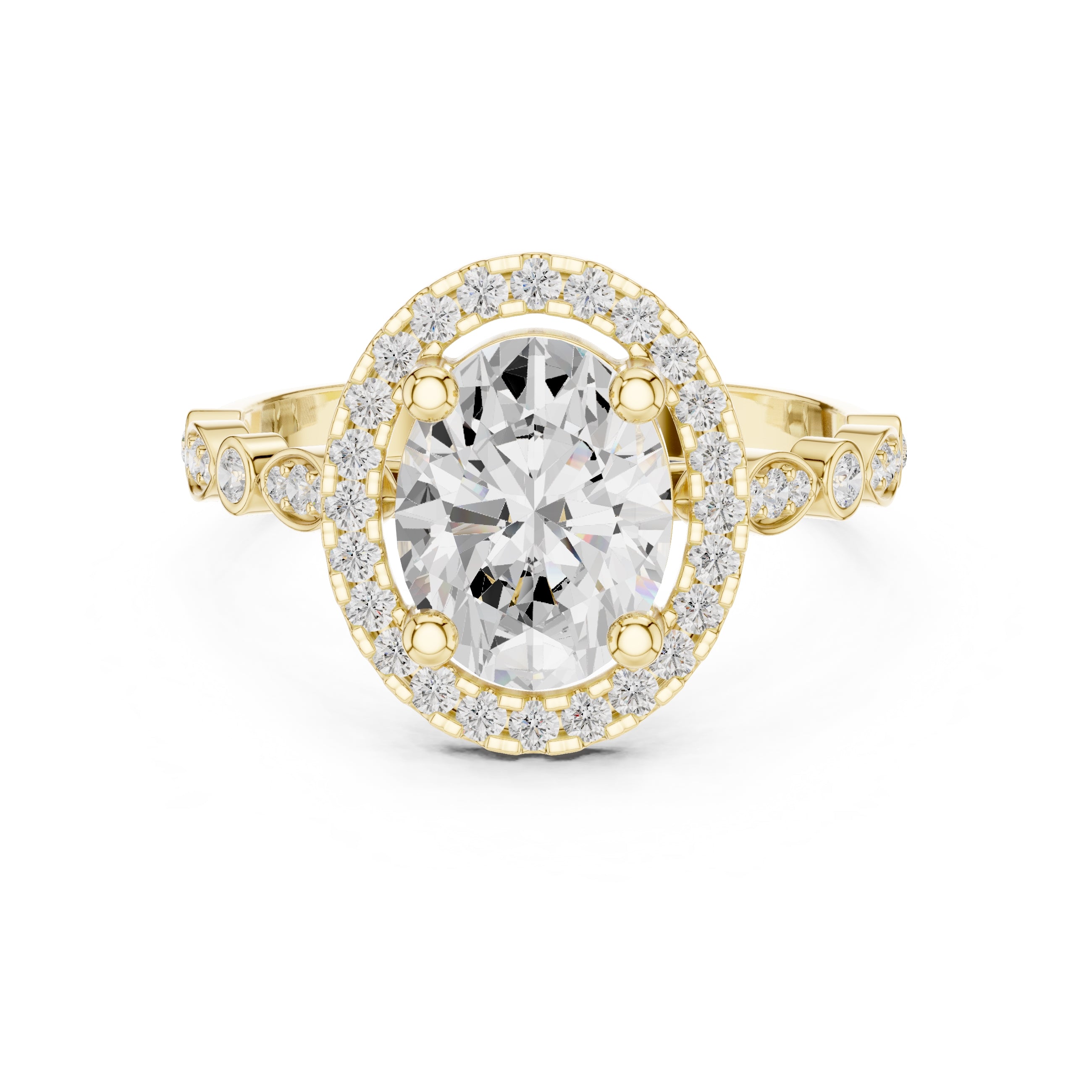 1.50 ct Classic Oval Halo Statement Ring 1.5ct Yellow Gold