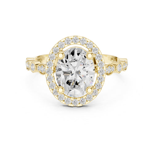 1.50 ct Classic Oval Halo Statement Ring 1.5ct Yellow Gold