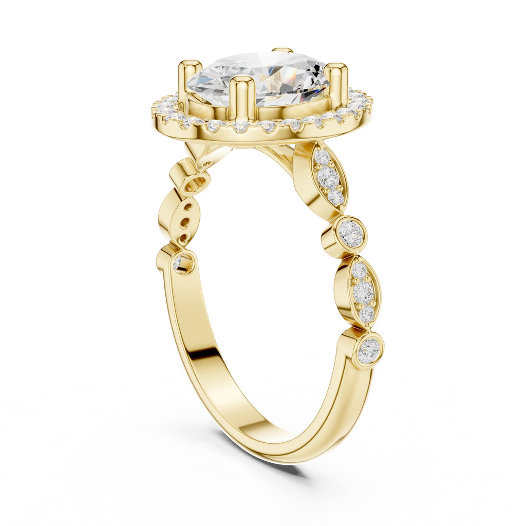 1.50 ct Classic Oval Halo Statement Ring 1.5ct Yellow Gold