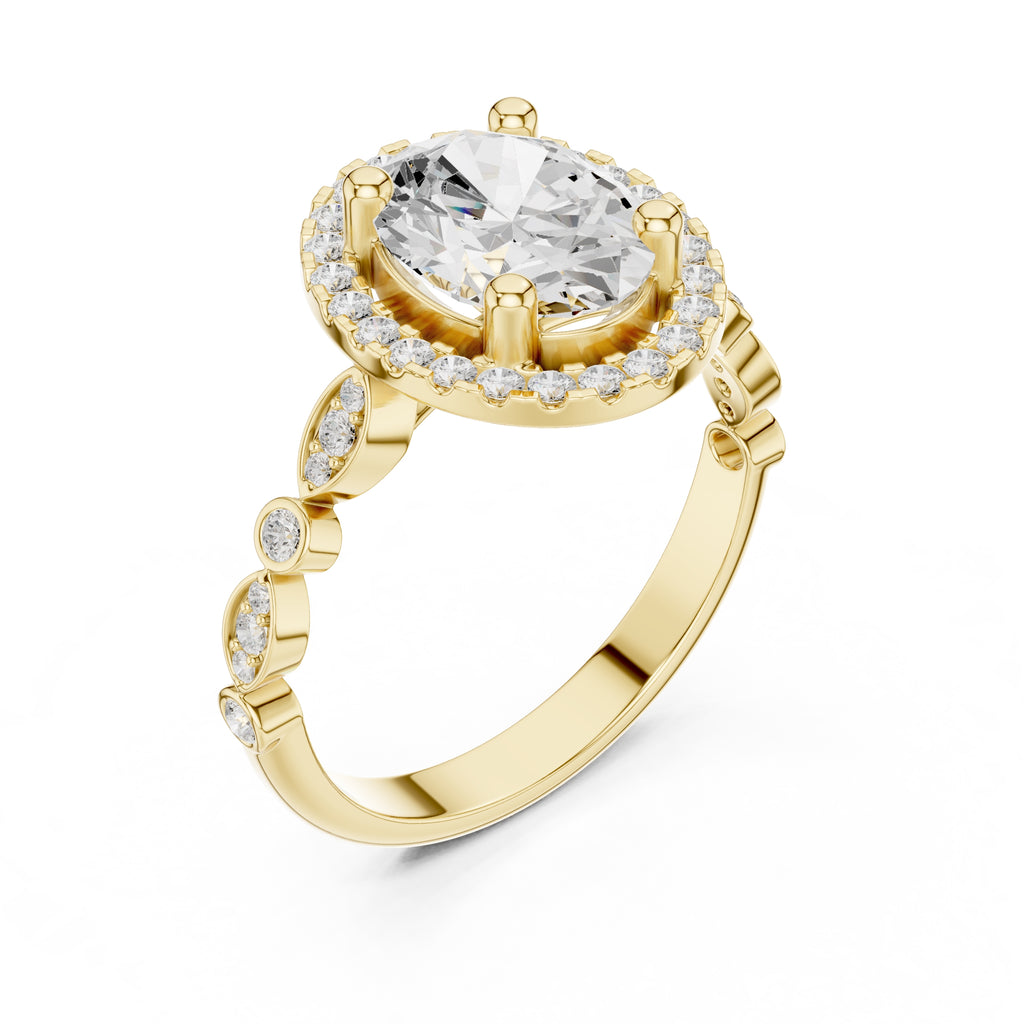 1.50 ct Classic Oval Halo Statement Ring 1.5ct Yellow Gold