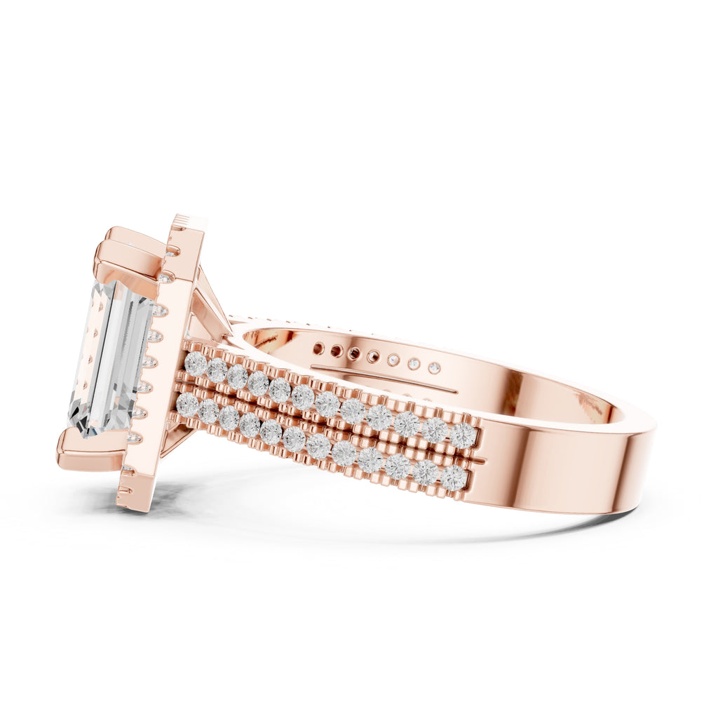 2.50 ct Emerald Cut Milgrain Halo Engagement Ring 2.5ct Rose Gold
