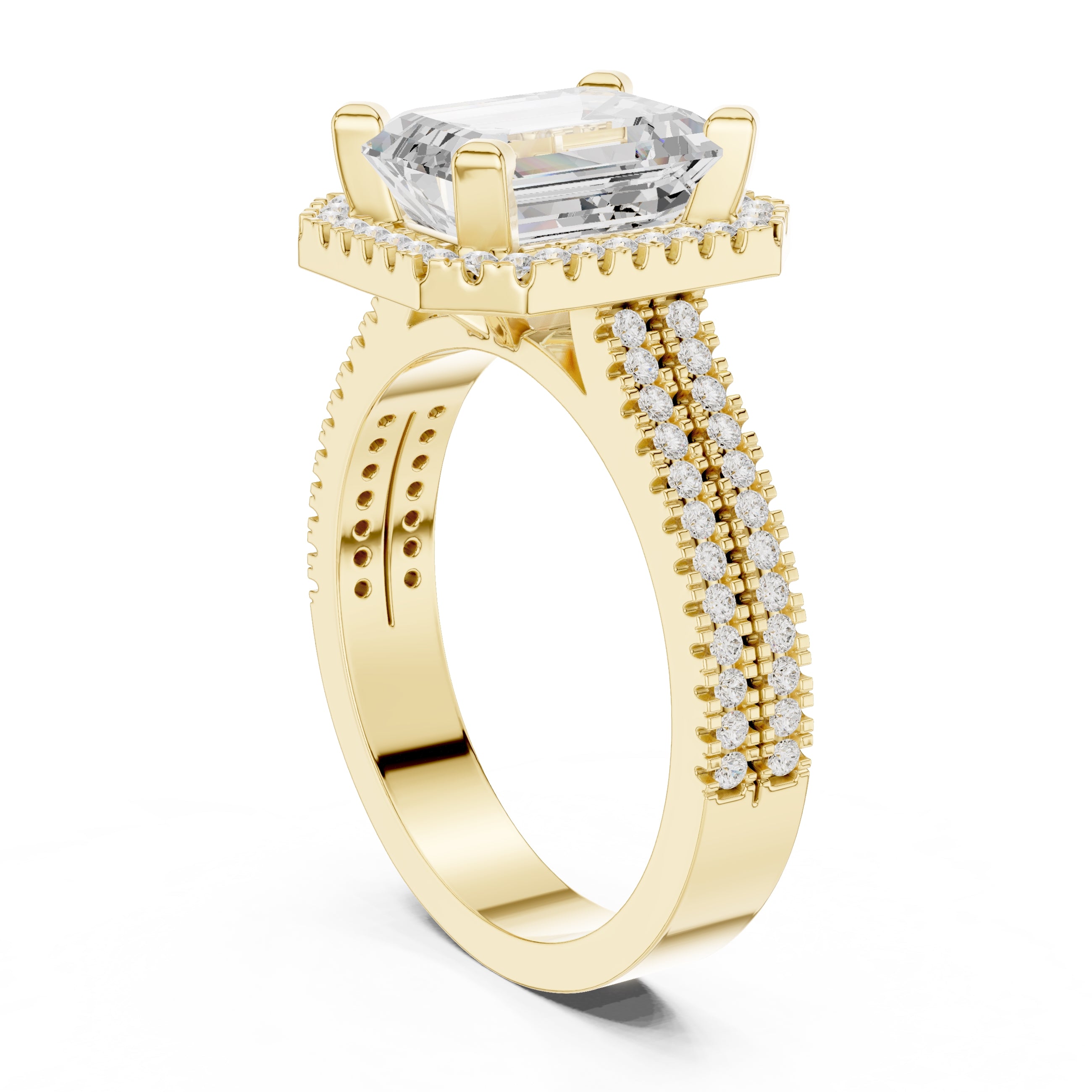 2.50 ct Emerald Cut Milgrain Halo Engagement Ring 2.5ct Yellow Gold