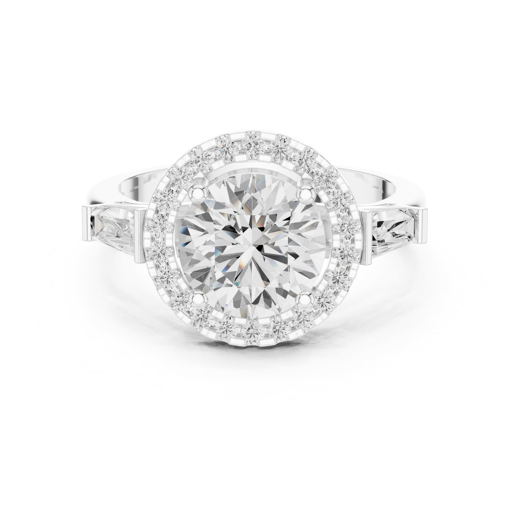 2.00 ct Round Lab-Grown Diamond Baguette Halo Ring 2ct White Gold