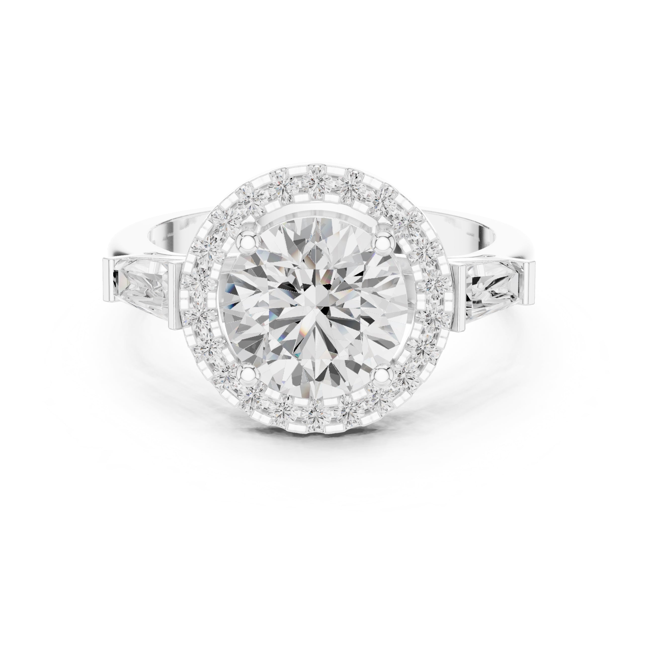 2.00 ct Round Lab-Grown Diamond Baguette Halo Ring 2ct White Gold