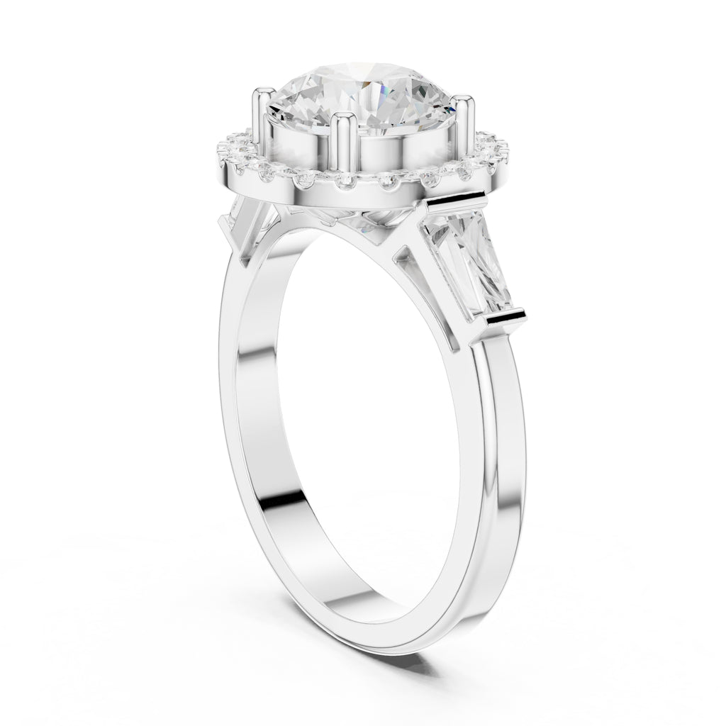 2.00 ct Round Lab-Grown Diamond Baguette Halo Ring 2ct White Gold