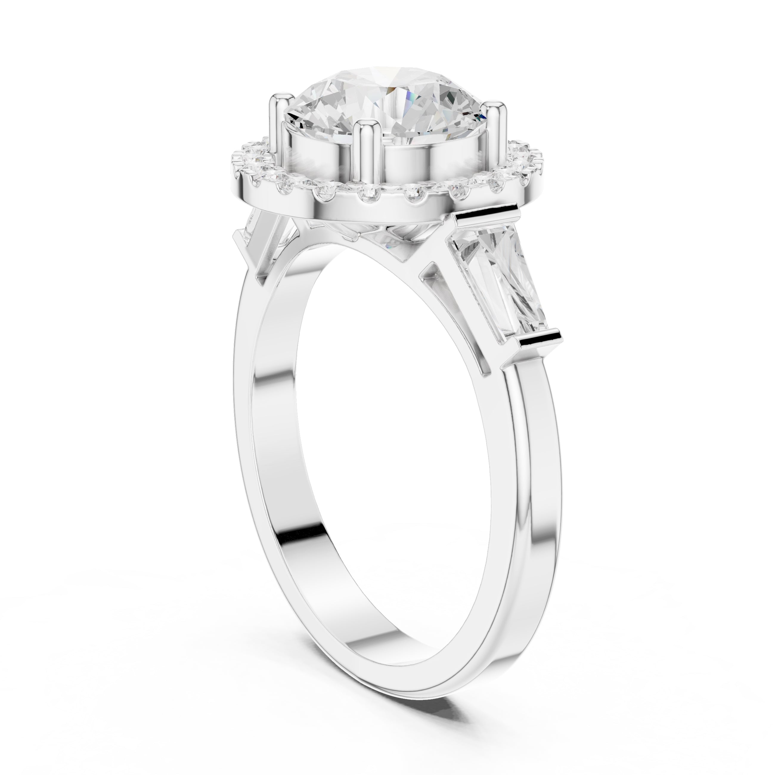 2.00 ct Round Lab-Grown Diamond Baguette Halo Ring 2ct White Gold