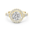 2.00 ct Round Lab-Grown Diamond Baguette Halo Ring 2ct Yellow Gold