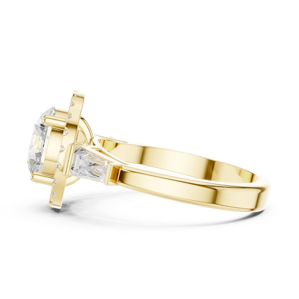 2.00 ct Round Lab-Grown Diamond Baguette Halo Ring 2ct Yellow Gold