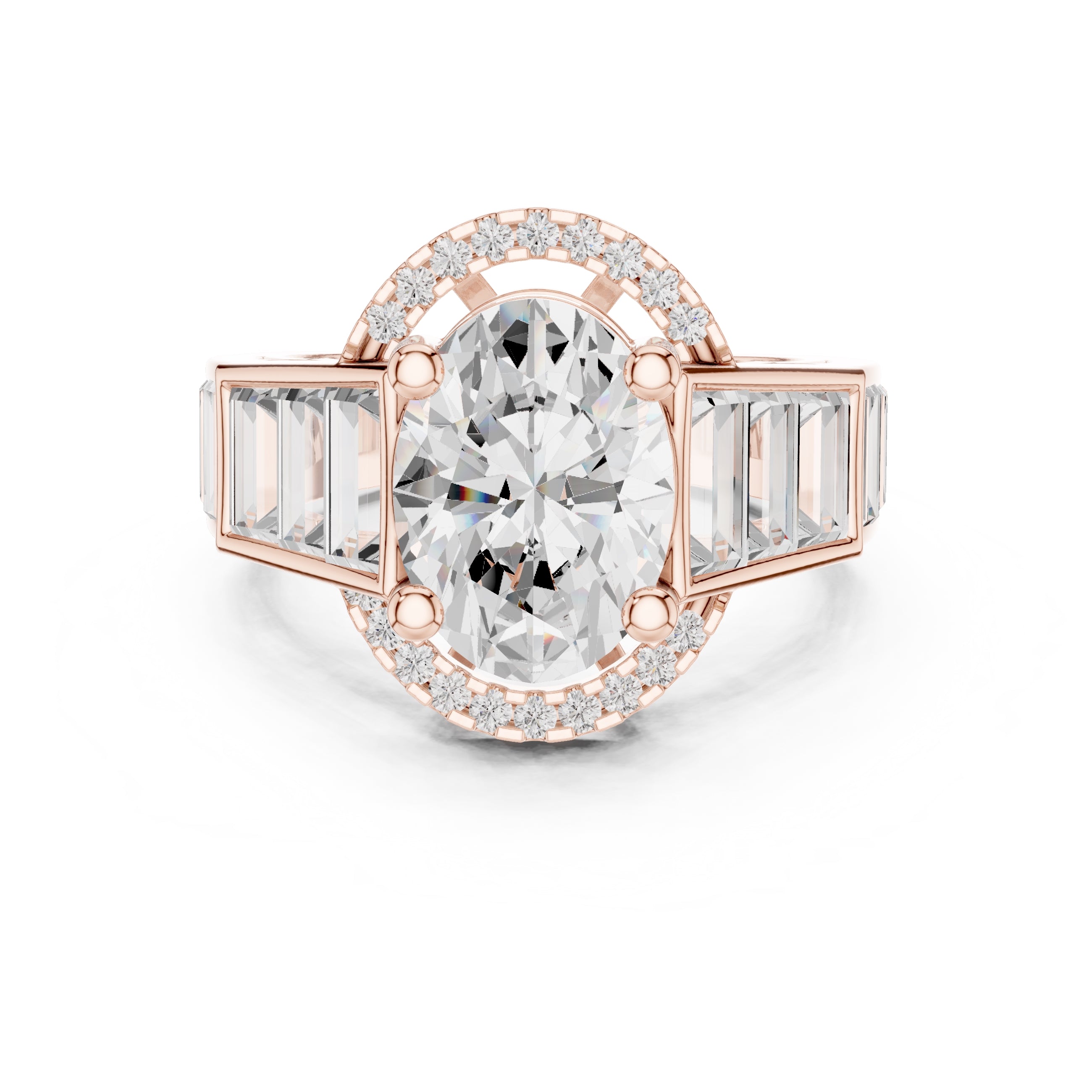 3.50 ct Oval Lab-Grown Diamond Baguette Halo Ring 3.5ct Rose Gold