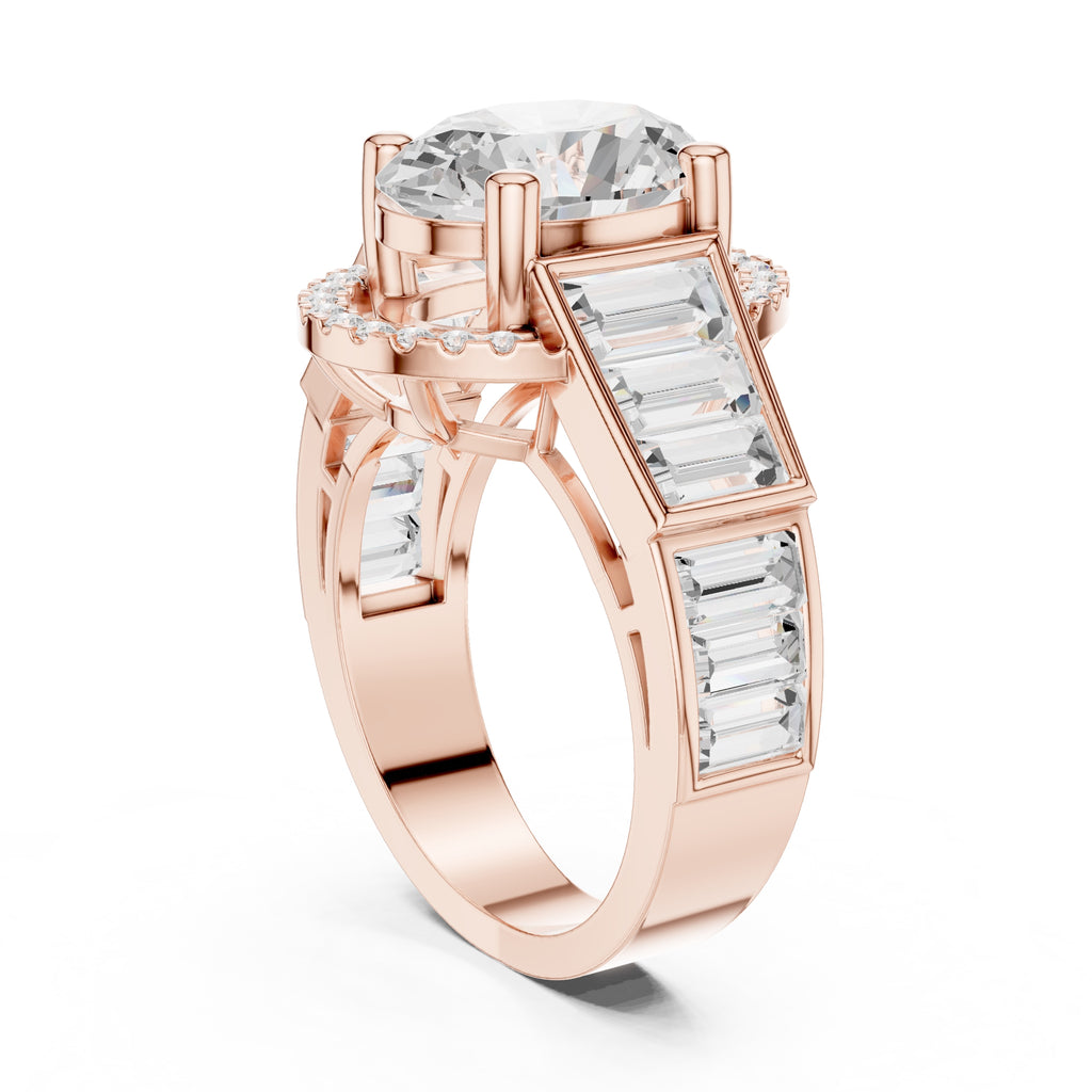 3.50 ct Oval Lab-Grown Diamond Baguette Halo Ring 3.5ct Rose Gold