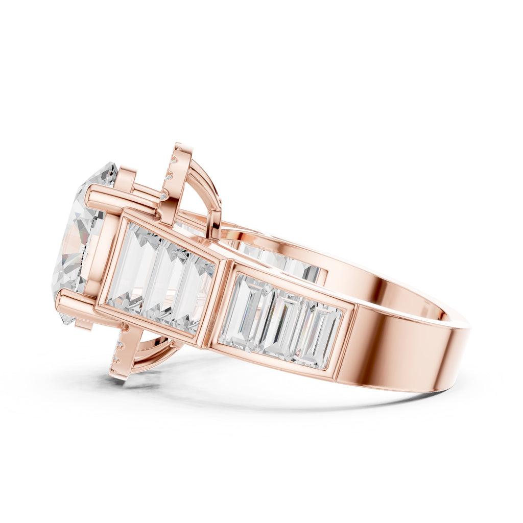 3.50 ct Oval Lab-Grown Diamond Baguette Halo Ring 3.5ct Rose Gold