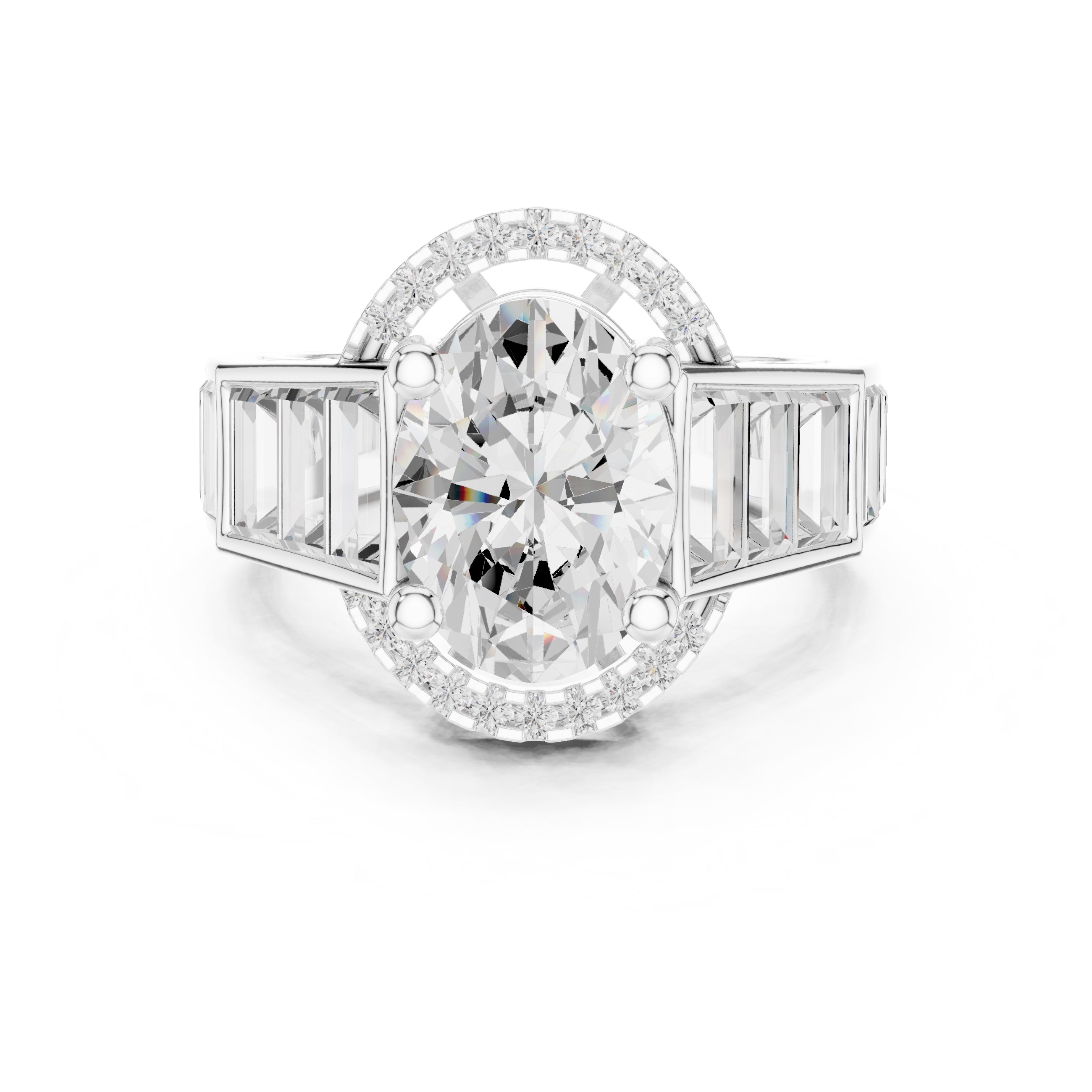 3.50 ct Oval Lab-Grown Diamond Baguette Halo Ring 3.5ct White Gold