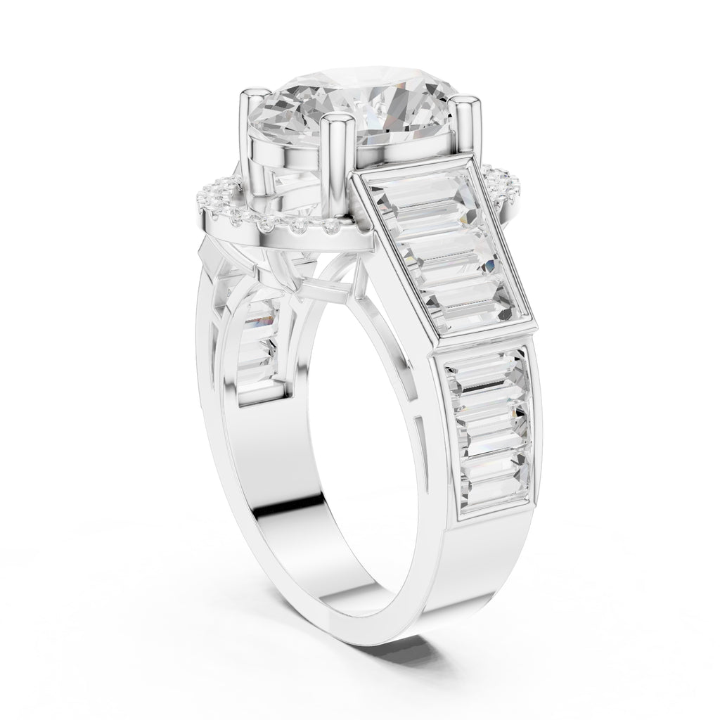 3.50 ct Oval Lab-Grown Diamond Baguette Halo Ring 3.5ct White Gold