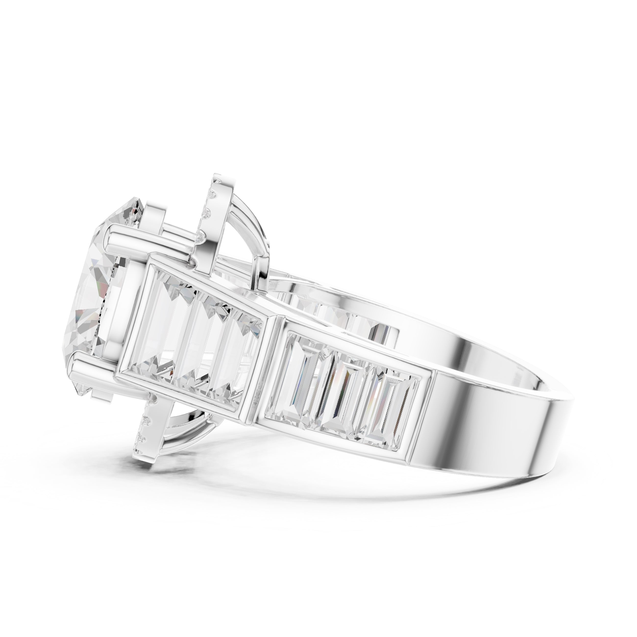 3.50 ct Oval Lab-Grown Diamond Baguette Halo Ring 3.5ct White Gold