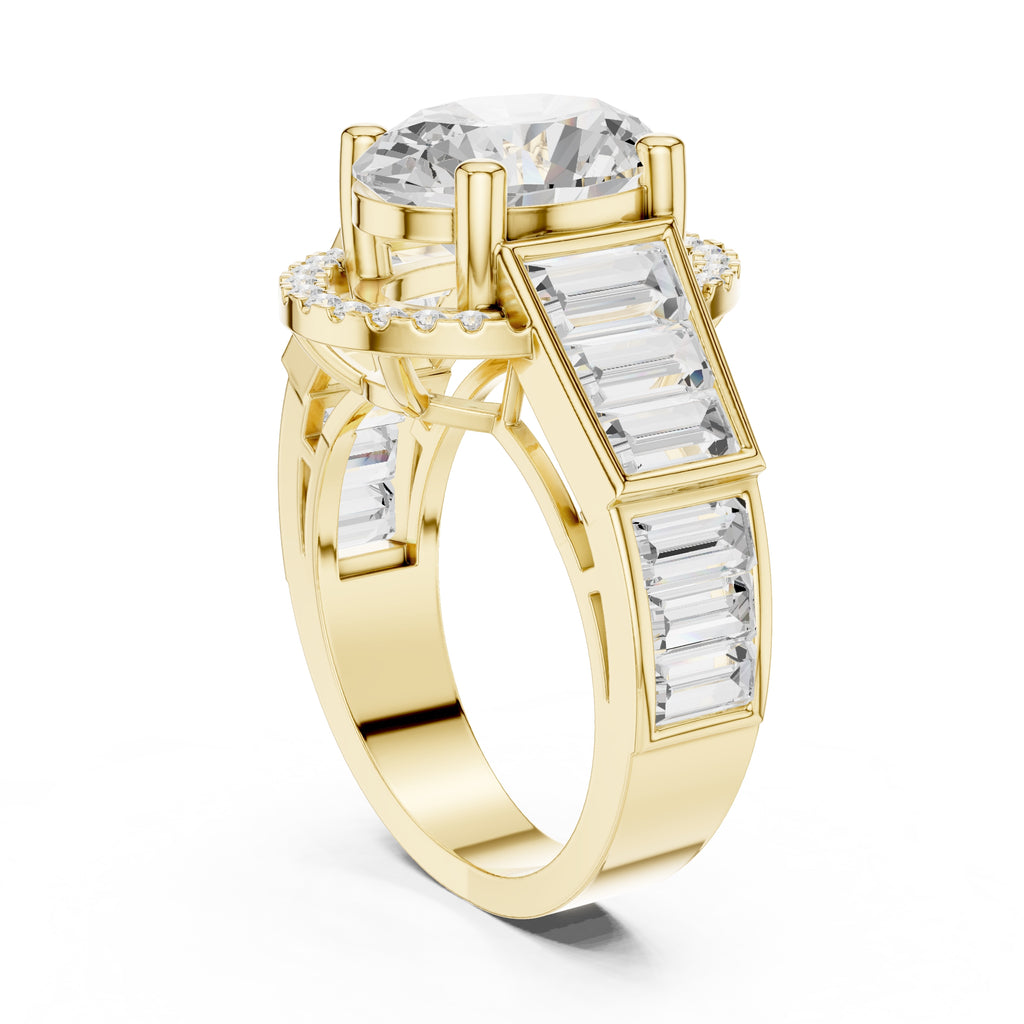 3.50 ct Oval Lab-Grown Diamond Baguette Halo Ring 3.5ct Yellow Gold