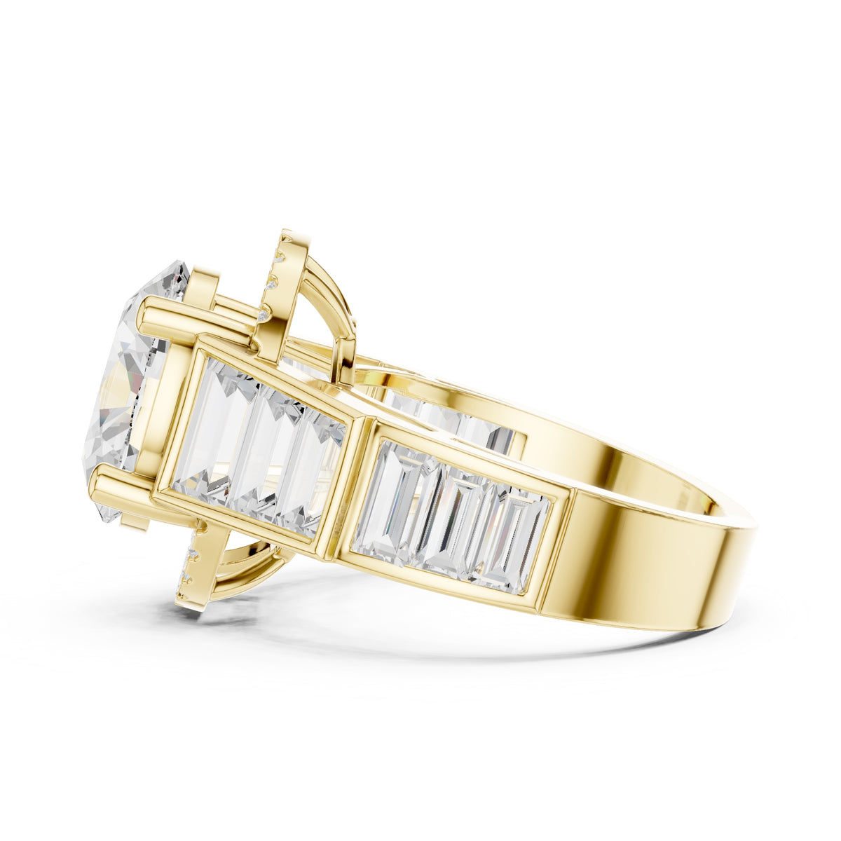 3.50 ct Oval Lab-Grown Diamond Baguette Halo Ring 3.5ct Yellow Gold