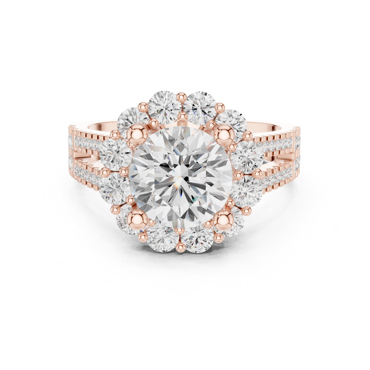 2.10 ct Round Lab-Grown Diamond Cluster Halo Ring 2.1ct Rose Gold