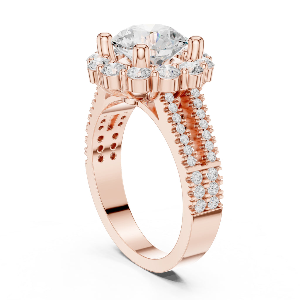 2.10 ct Round Lab-Grown Diamond Cluster Halo Ring 2.1ct Rose Gold
