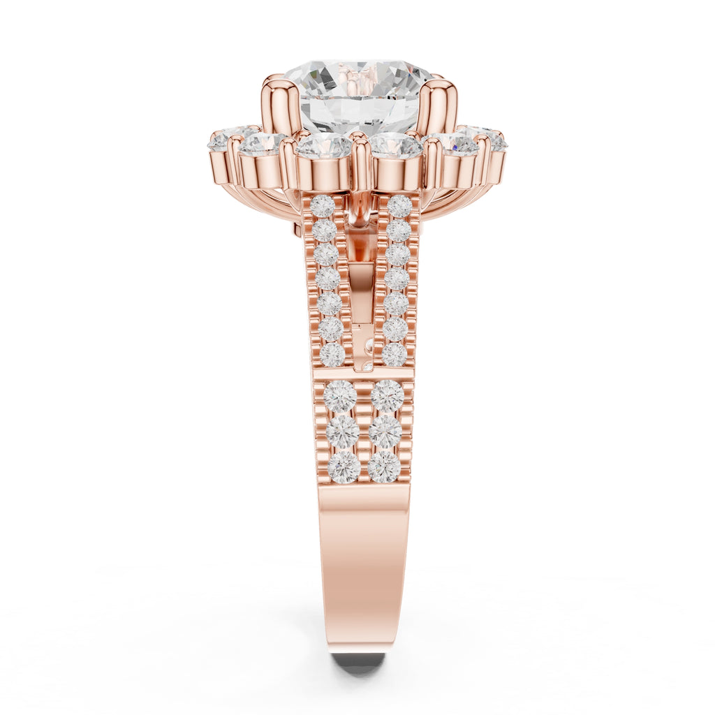2.10 ct Round Lab-Grown Diamond Cluster Halo Ring 2.1ct Rose Gold