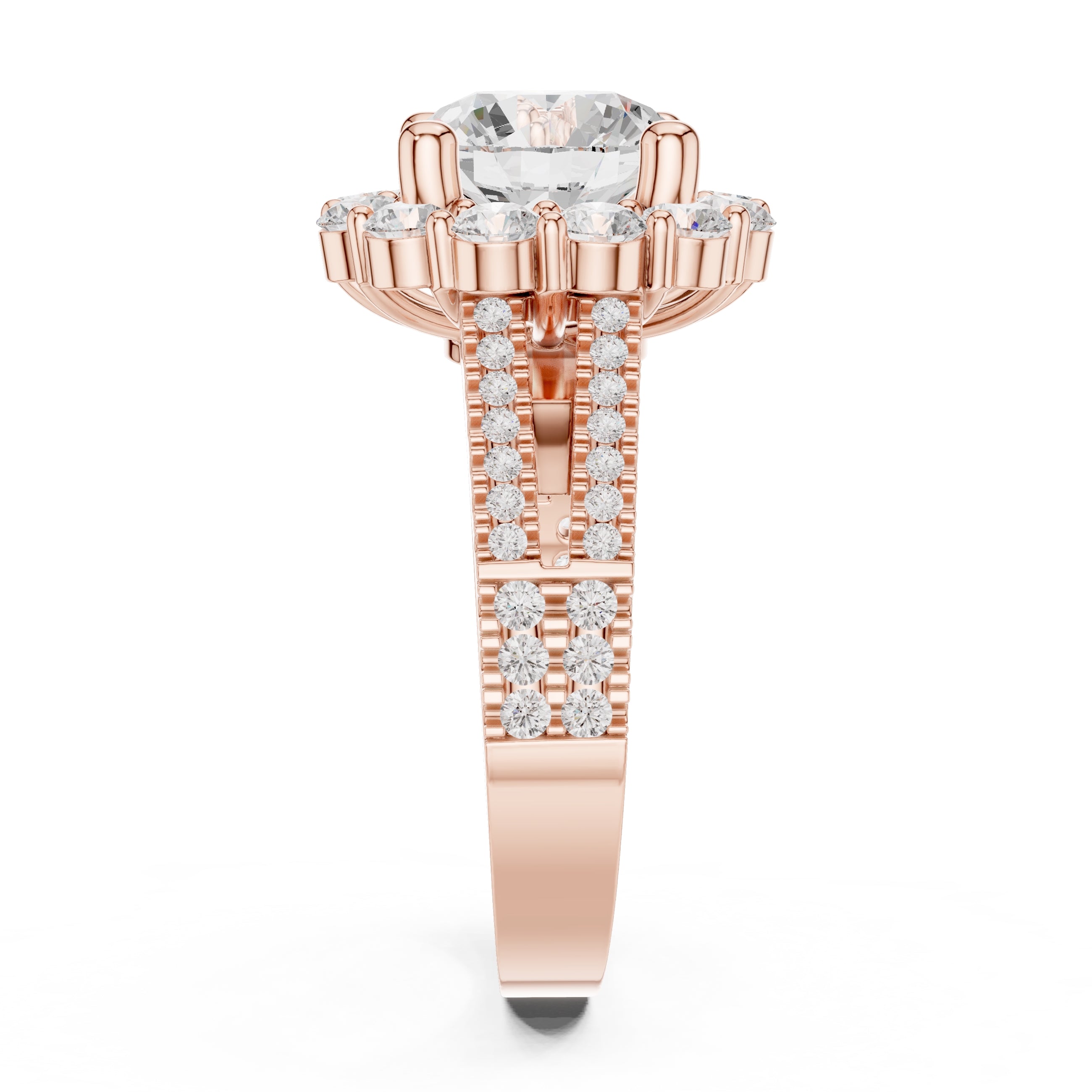 2.10 ct Round Lab-Grown Diamond Cluster Halo Ring 2.1ct Rose Gold