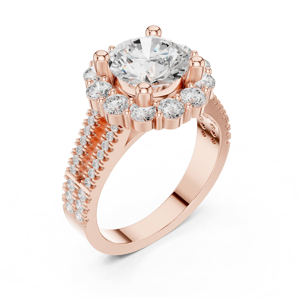 2.10 ct Round Lab-Grown Diamond Cluster Halo Ring 2.1ct Rose Gold