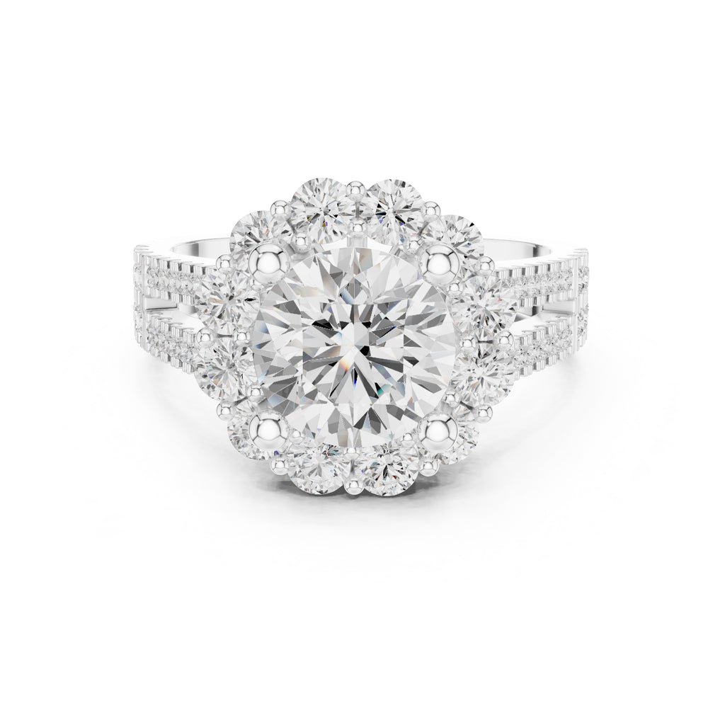 2.10 ct Round Lab-Grown Diamond Cluster Halo Ring 2.1ct White Gold