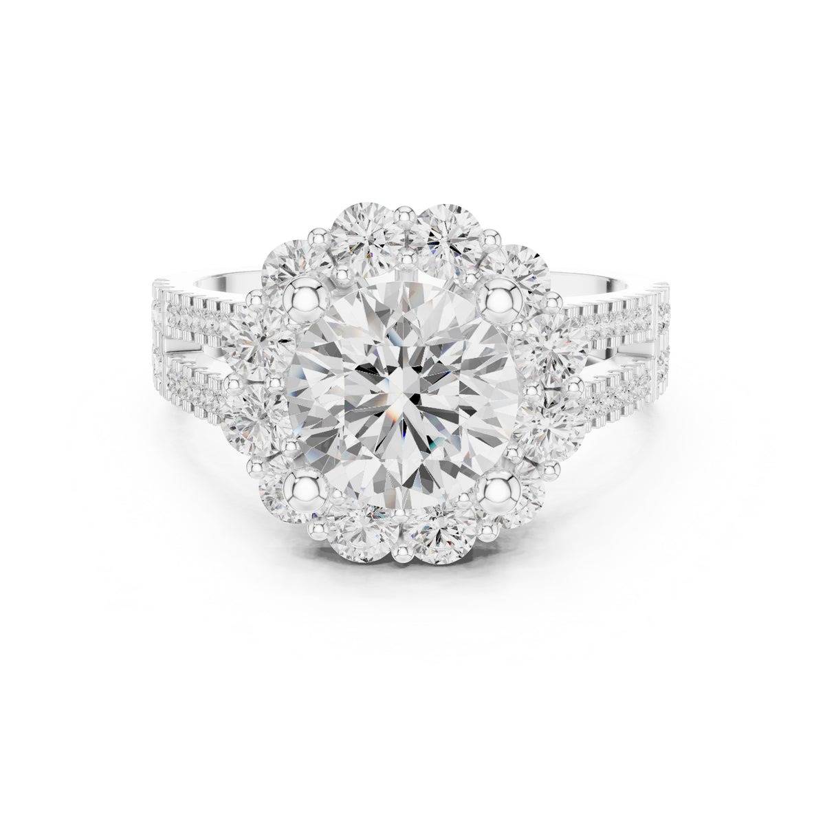 2.10 ct Round Lab-Grown Diamond Cluster Halo Ring 2.1ct White Gold
