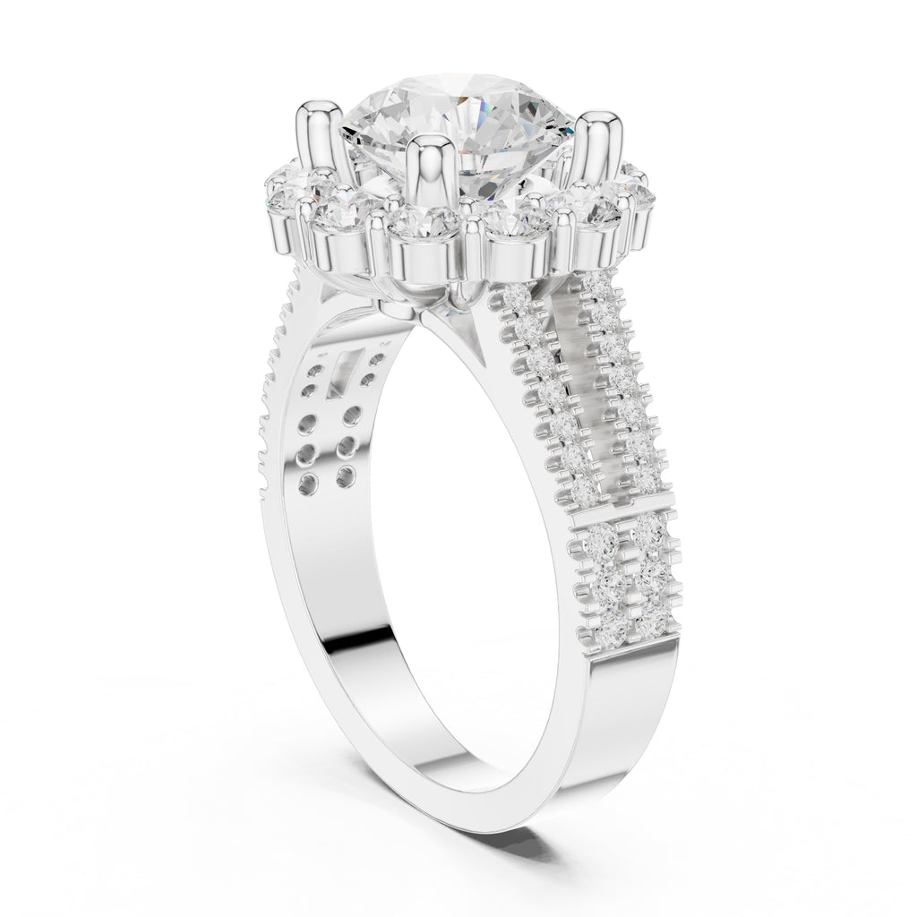 2.10 ct Round Lab-Grown Diamond Cluster Halo Ring 2.1ct White Gold